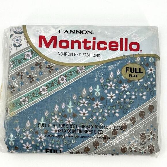 70s Cannon Monticello 'Katrina' FULL FLAT Sized Top Sheet Chevron Floral RARE! - Picture 1 of 10